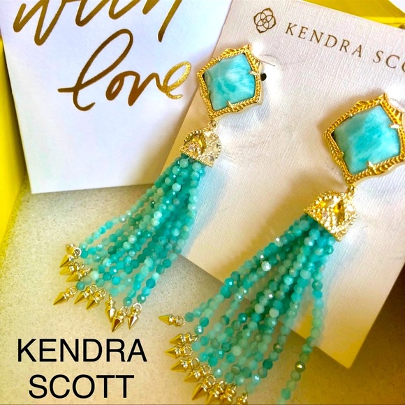 Kendra Scott Jewelry - NWT Kendra Scott RARE & Retired Misha Earrings Amazonite & Yellow Gold STUNNING!